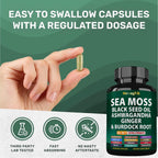 Sea Moss + Black Seed Oil Capsules with Ashwagandha & Ginger – Organic Multimineral Sea Moss (120 Capsules) USA