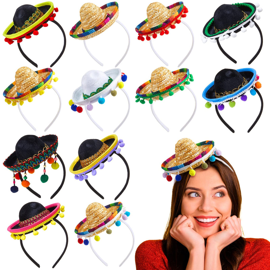 Mumufy 12 Pcs Mexican Sombrero Headbands – Classic Fiesta Party Hats for Cinco de Mayo