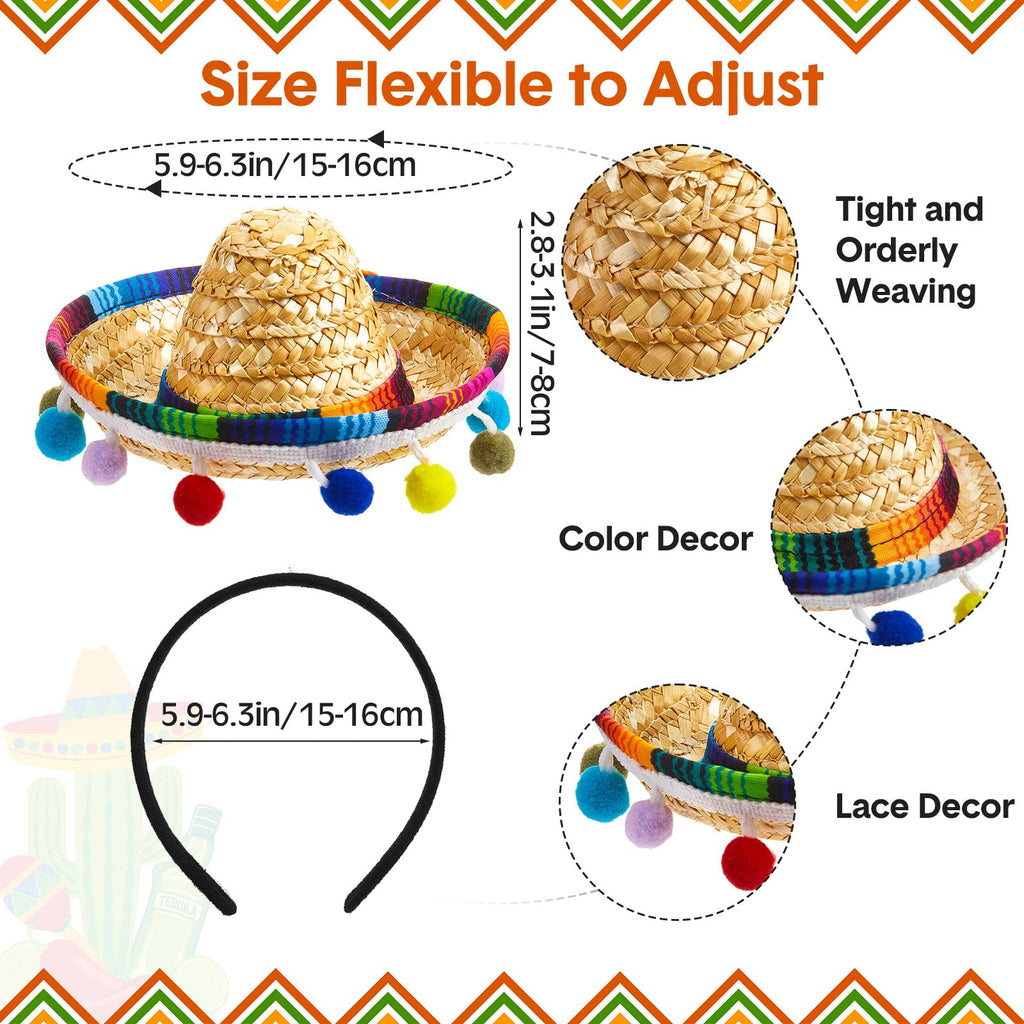 Mumufy 12 Pcs Mexican Sombrero Headbands – Classic Fiesta Party Hats for Cinco de Mayo
