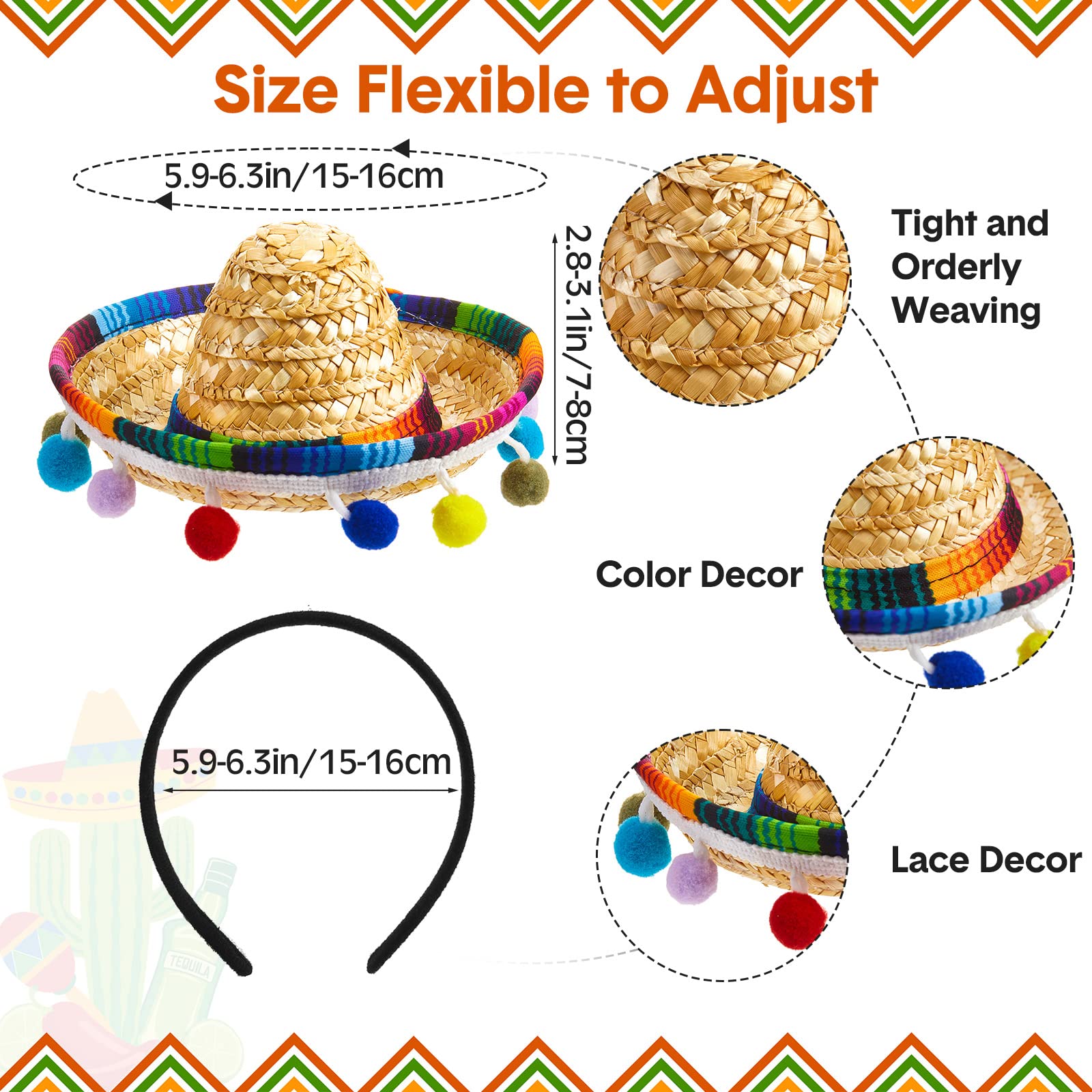 Mumufy 12 Pcs Mexican Sombrero Headbands – Classic Fiesta Party Hats for Cinco de Mayo