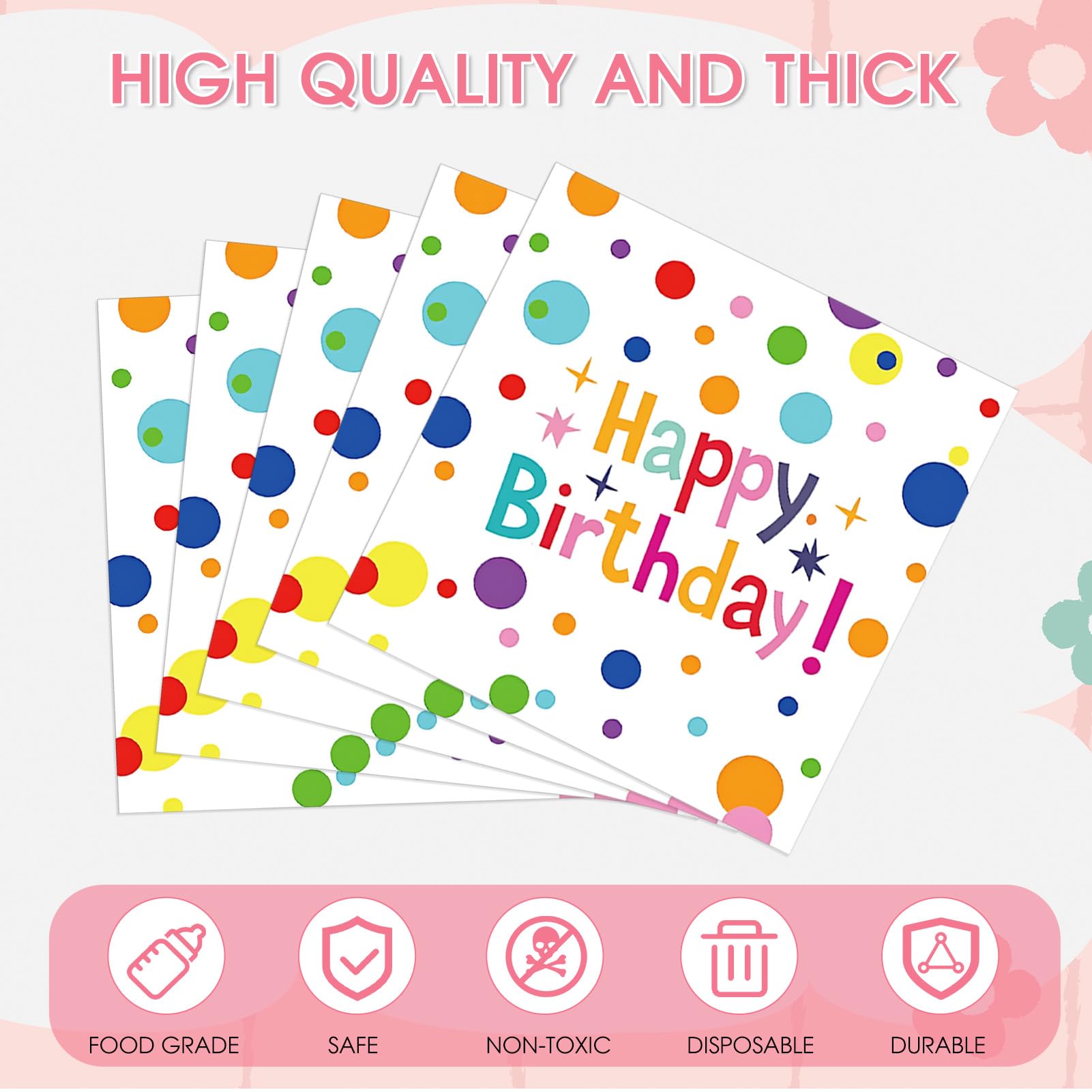Muplaya Birthday Napkins - 40 Pack, Confetti & Star Design (6.5x6.5 in)