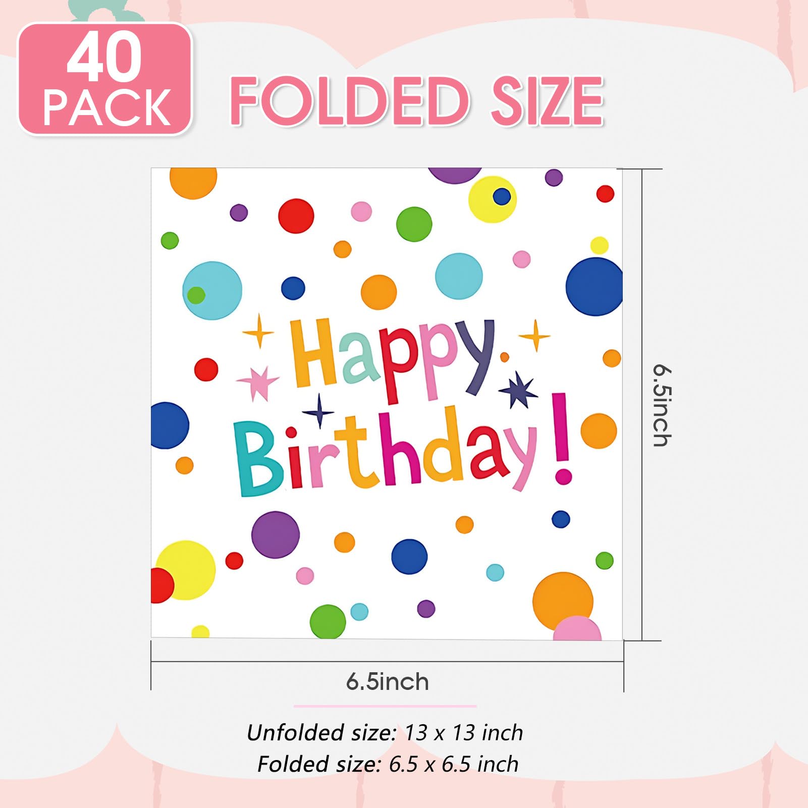 Muplaya Birthday Napkins - 40 Pack, Confetti & Star Design (6.5x6.5 in)