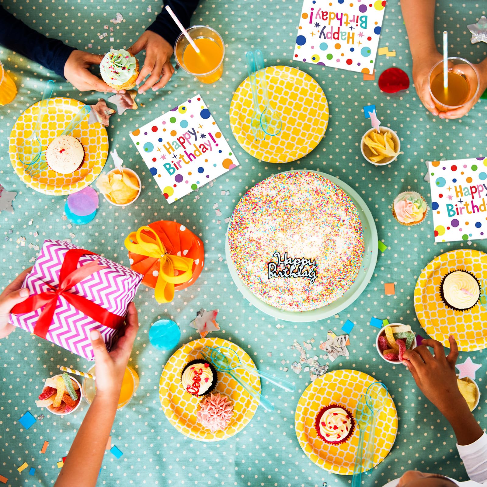 Muplaya Birthday Napkins - 40 Pack, Confetti & Star Design (6.5x6.5 in)