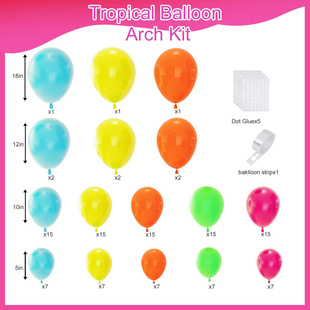 MYXTDAY Tropical Balloon Arch Garland Kit – 119 Pcs Rainbow Hawaii Balloons for Parties, Backdrops
