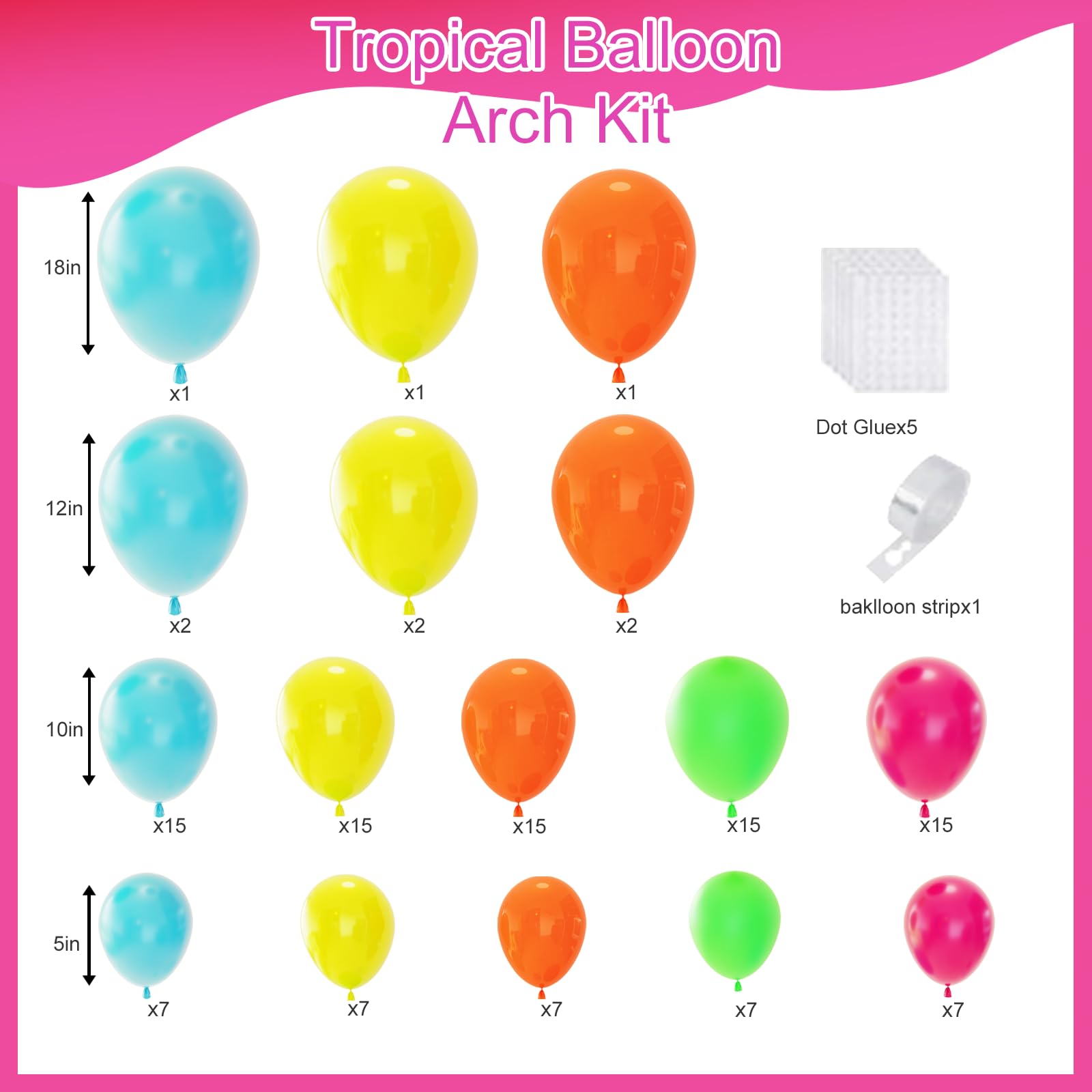 MYXTDAY Tropical Balloon Arch Garland Kit – 119 Pcs Rainbow Hawaii Balloons for Parties, Backdrops