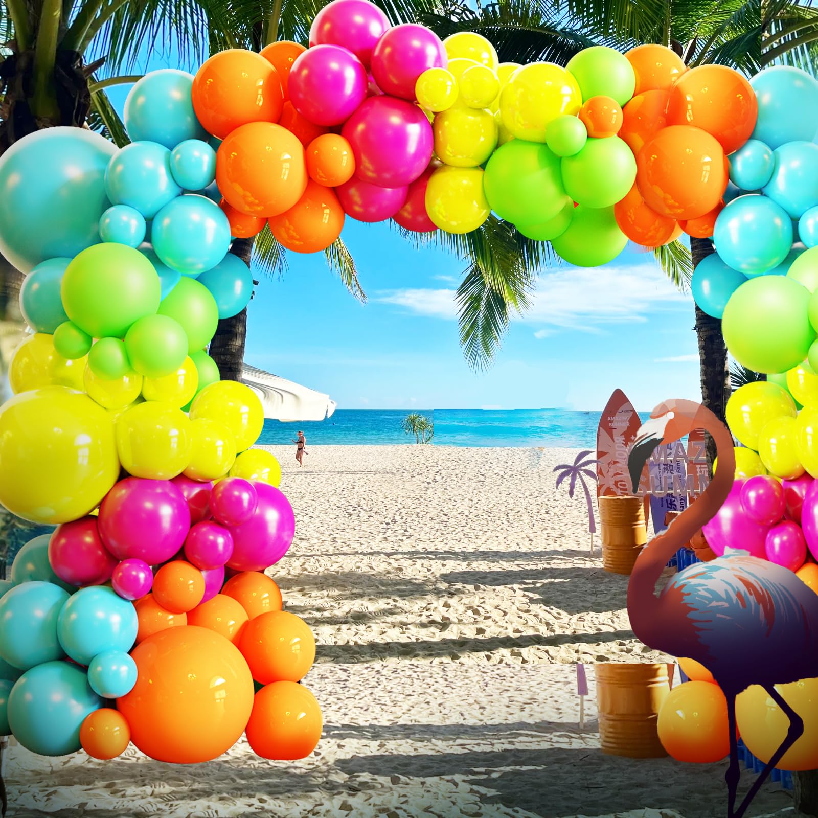 MYXTDAY Tropical Balloon Arch Garland Kit – 119 Pcs Rainbow Hawaii Balloons for Parties, Backdrops