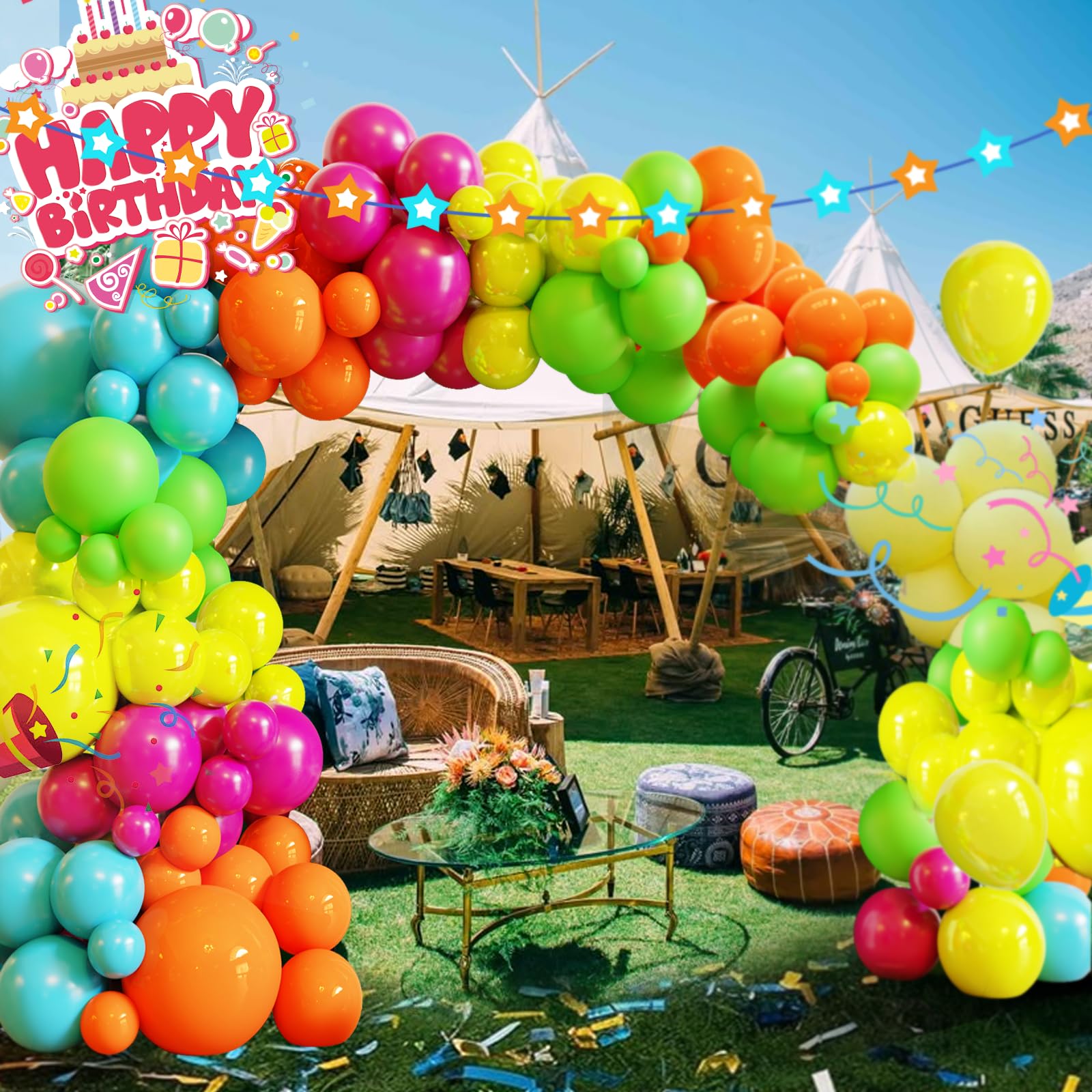 MYXTDAY Tropical Balloon Arch Garland Kit – 119 Pcs Rainbow Hawaii Balloons for Parties, Backdrops