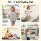 AIYAPLAY Kids Play Sofa, 12 Pieces Foam Modular Soft Play Set for Playroom, Children Convertible Sofa for Boys and Girls, Grey