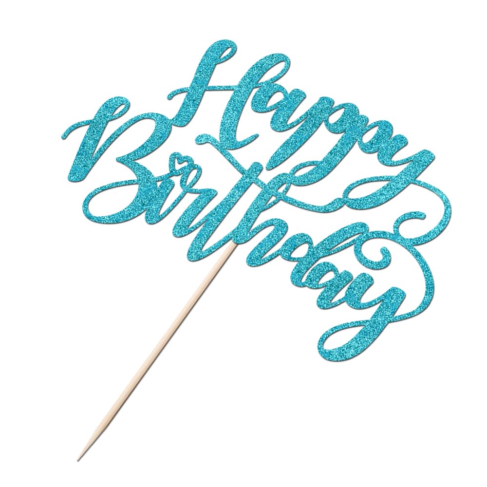 Naicaek Handmade Glitter Happy Birthday Cake Topper - Sky Blue | Party Decorations