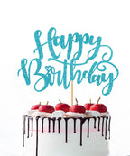 Naicaek Handmade Glitter Happy Birthday Cake Topper - Sky Blue | Party Decorations