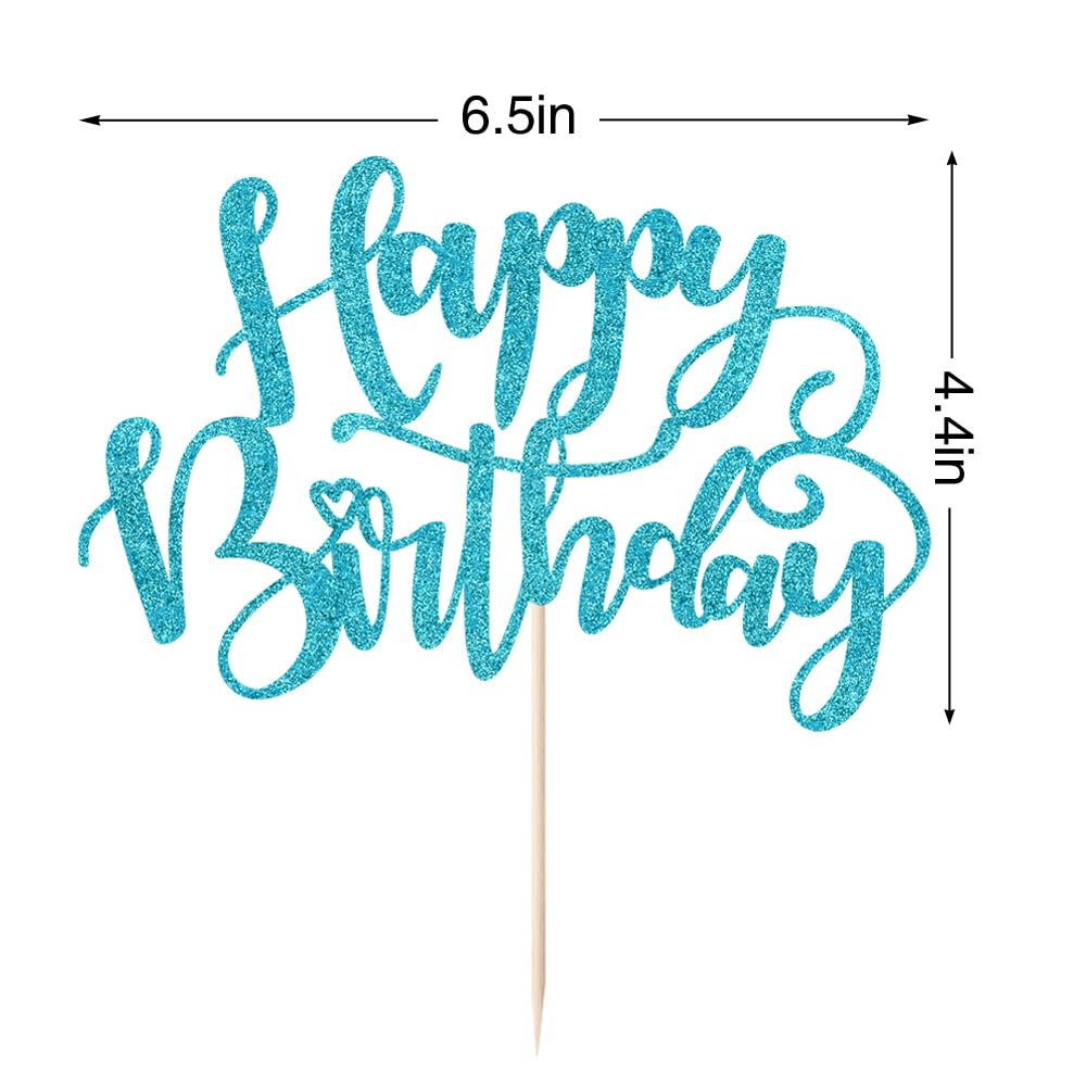Naicaek Handmade Glitter Happy Birthday Cake Topper - Sky Blue | Party Decorations