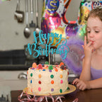 Naicaek Handmade Glitter Happy Birthday Cake Topper - Sky Blue | Party Decorations