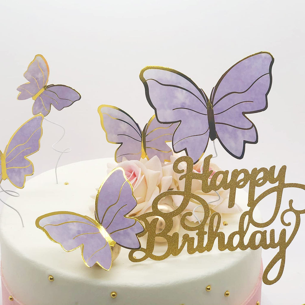 Naiircool 100Pcs Butterfly Cake Toppers – 3D Pink Purple Gold, Cake Decorations