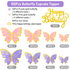 Naiircool 100Pcs Butterfly Cake Toppers – 3D Pink Purple Gold, Cake Decorations