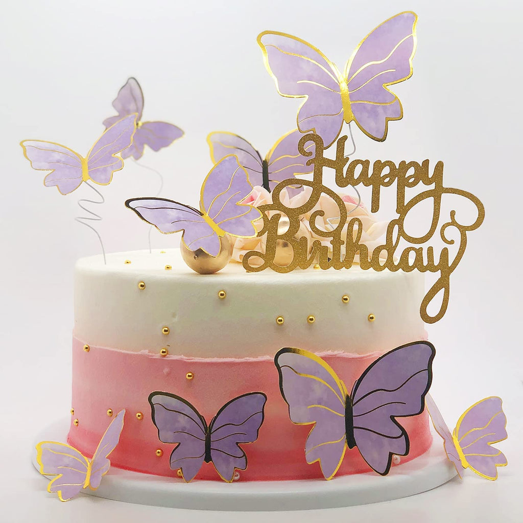Naiircool 100Pcs Butterfly Cake Toppers – 3D Pink Purple Gold, Cake Decorations