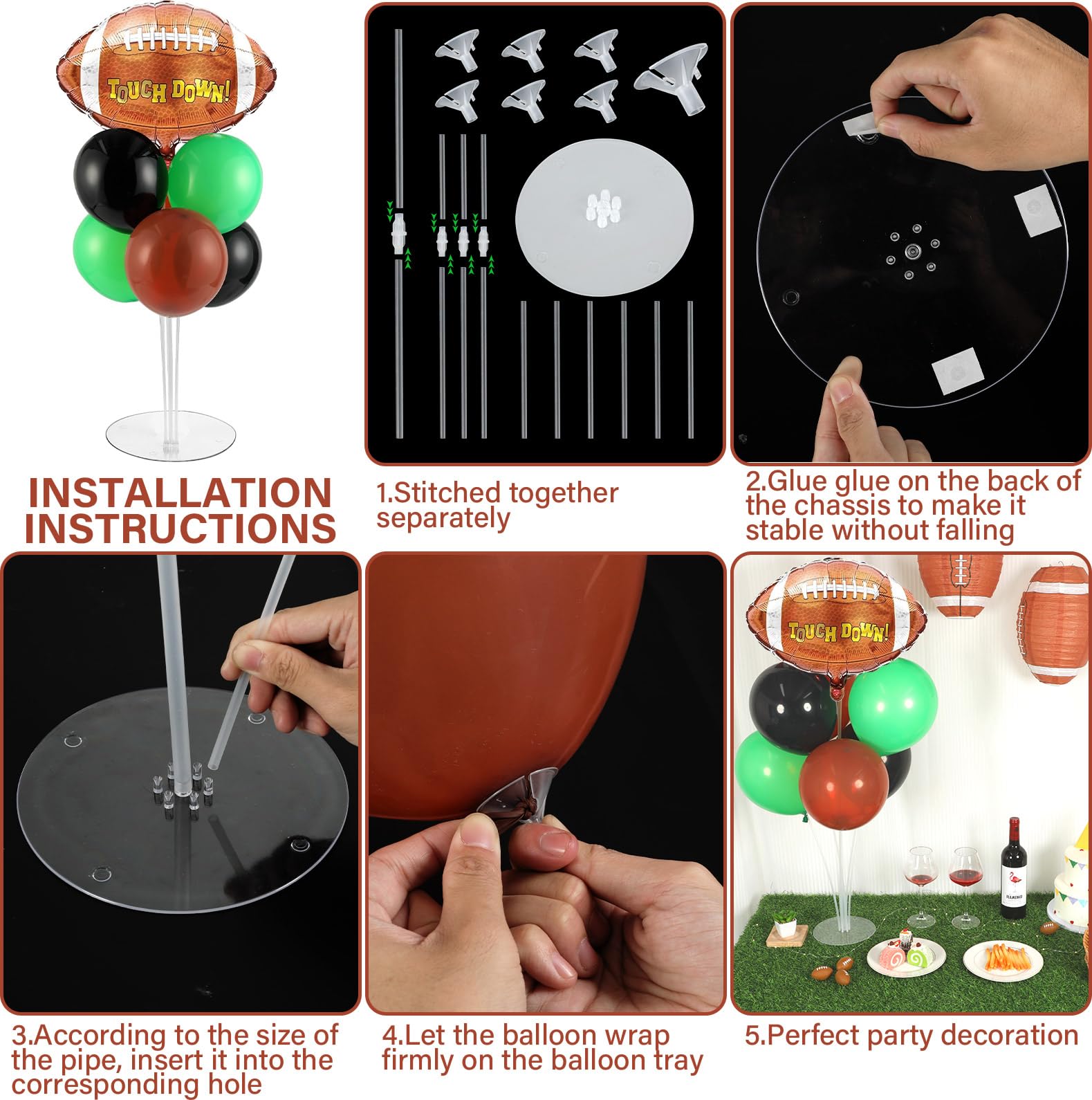 Naozinebi Football Party Balloons Stand Kit – 2 Sets for Football Themed Centerpieces