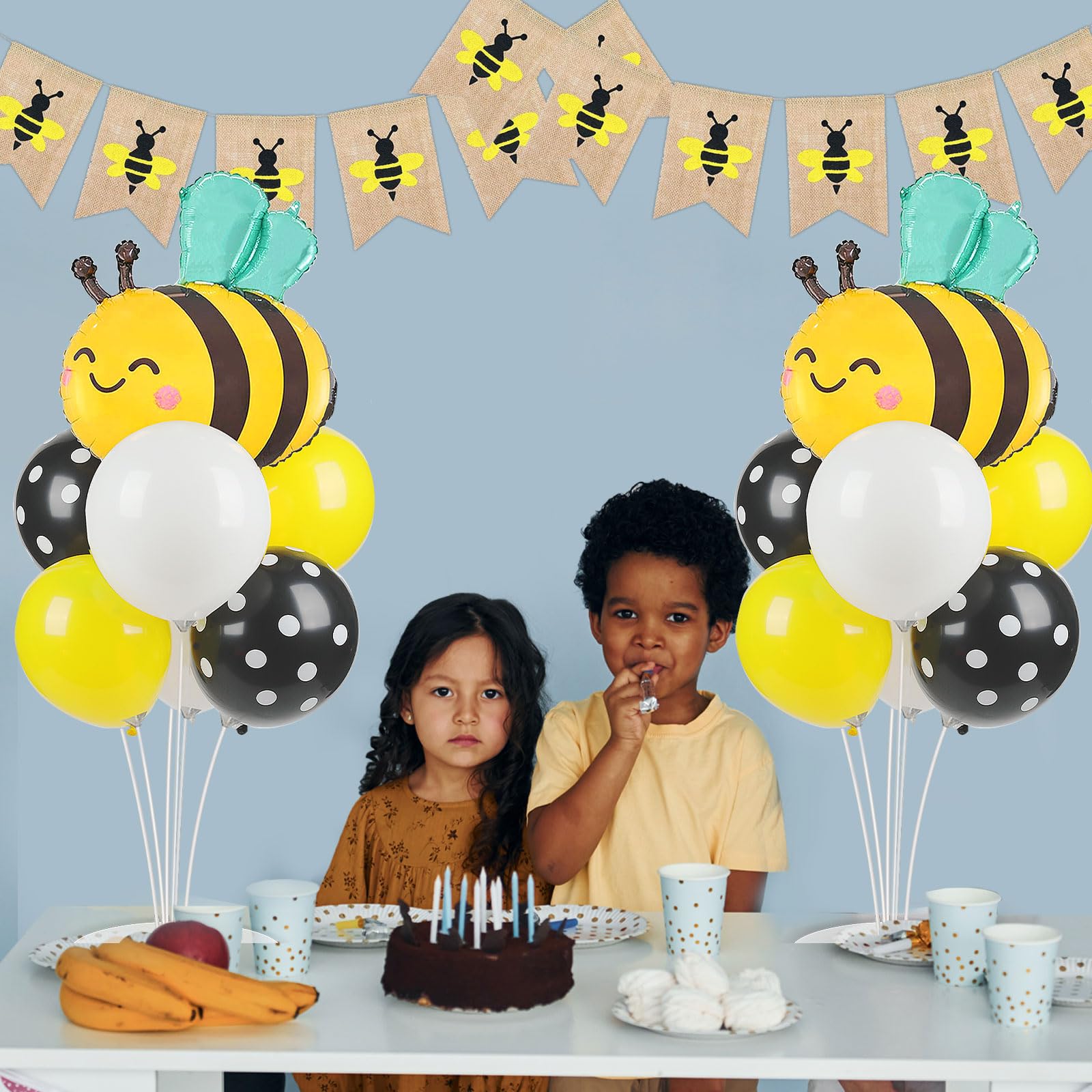 Naozinebi 4 Sets Bee Baby Shower Balloons Stand Kit – Honey Bee Centerpieces for Tables