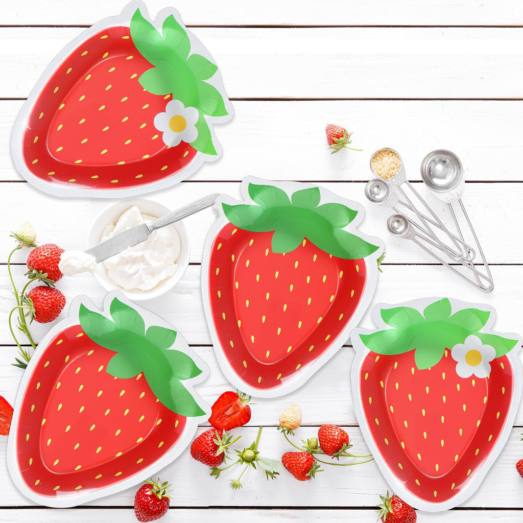 Naozinebi 50 Count Strawberry Party Plates – Strawberry Theme Disposable Dinnerware