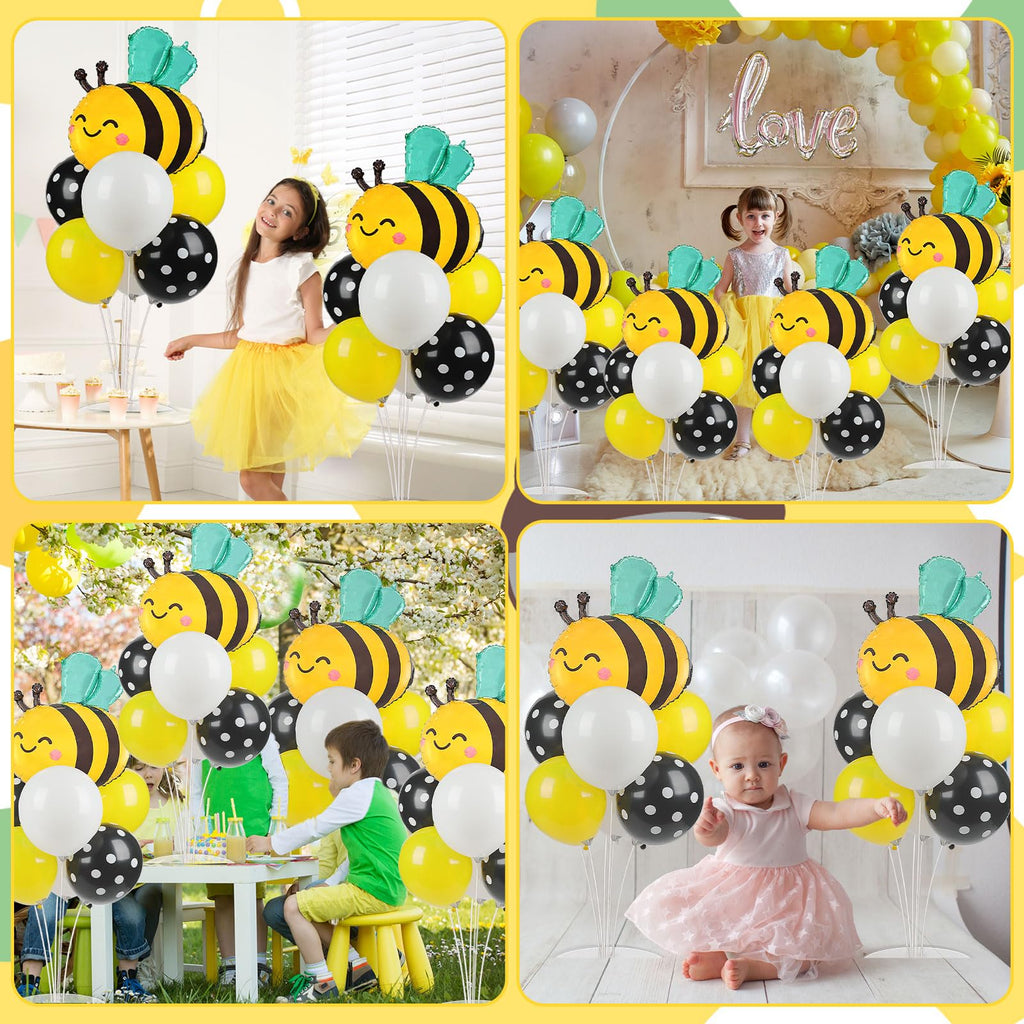 Naozinebi 4 Sets Bee Baby Shower Balloons Stand Kit – Honey Bee Centerpieces for Tables