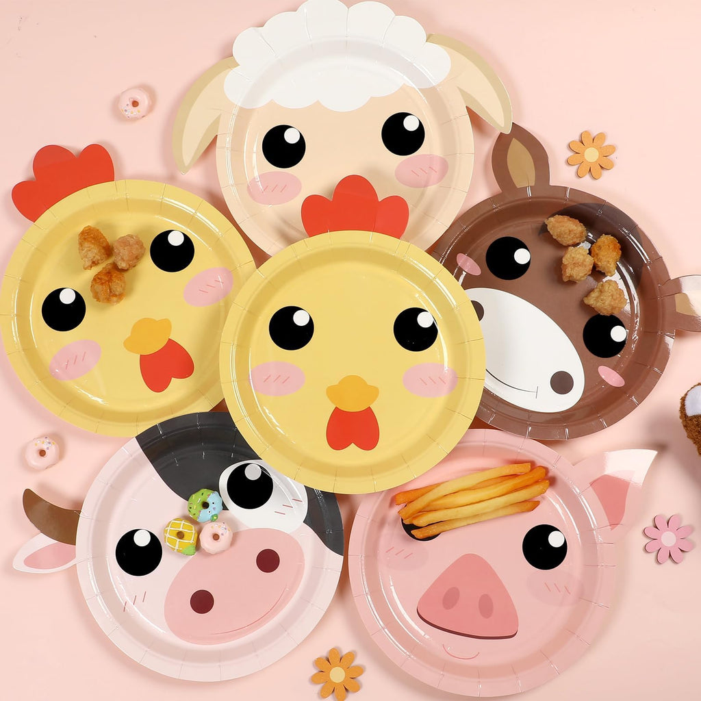 Naozinebi 50 Count Farm Animal Party Plates — Farmhouse Shaped Disposable Tableware