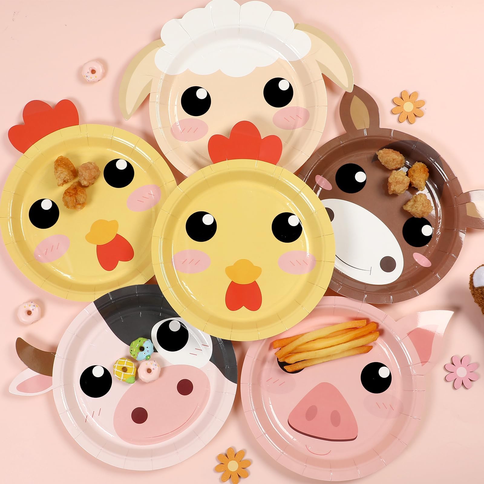 Naozinebi 50 Count Farm Animal Party Plates — Farmhouse Shaped Disposable Tableware