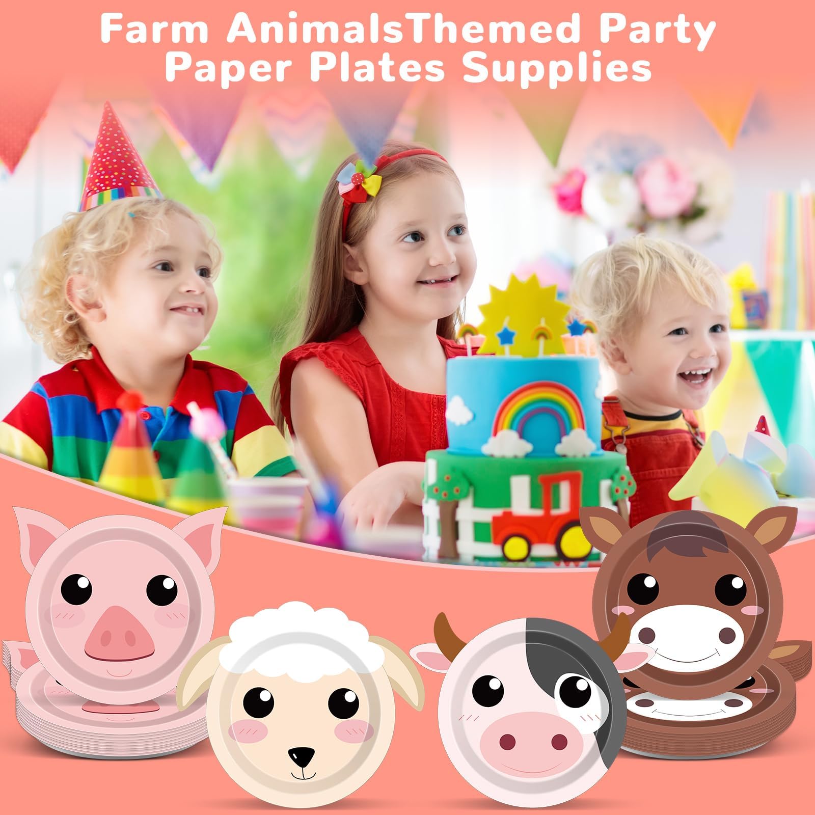 Naozinebi 50 Count Farm Animal Party Plates — Farmhouse Shaped Disposable Tableware