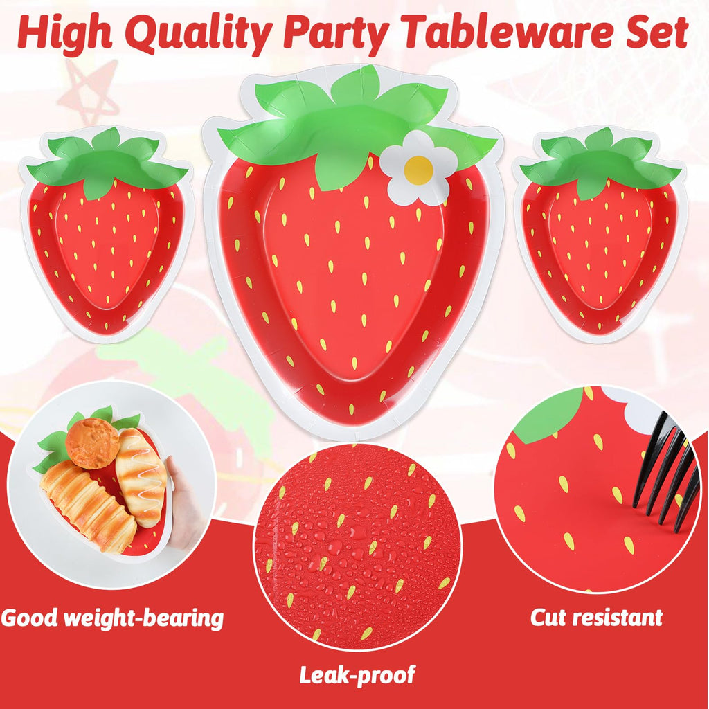 Naozinebi 50 Count Strawberry Party Plates – Strawberry Theme Disposable Dinnerware