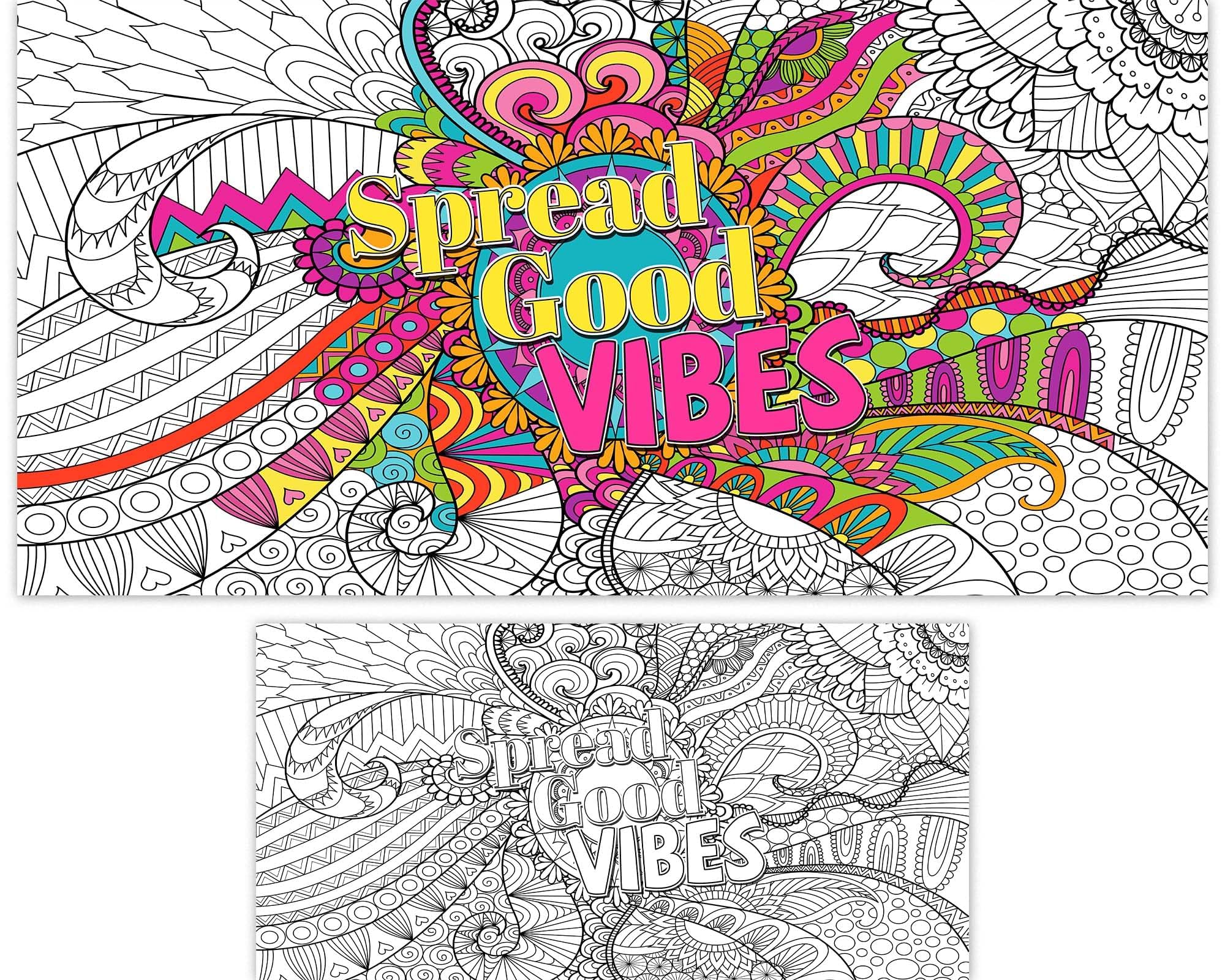Naozinebi Giant Mandala Coloring Posters — Large Motivational Coloring Tablecloth for All Ages