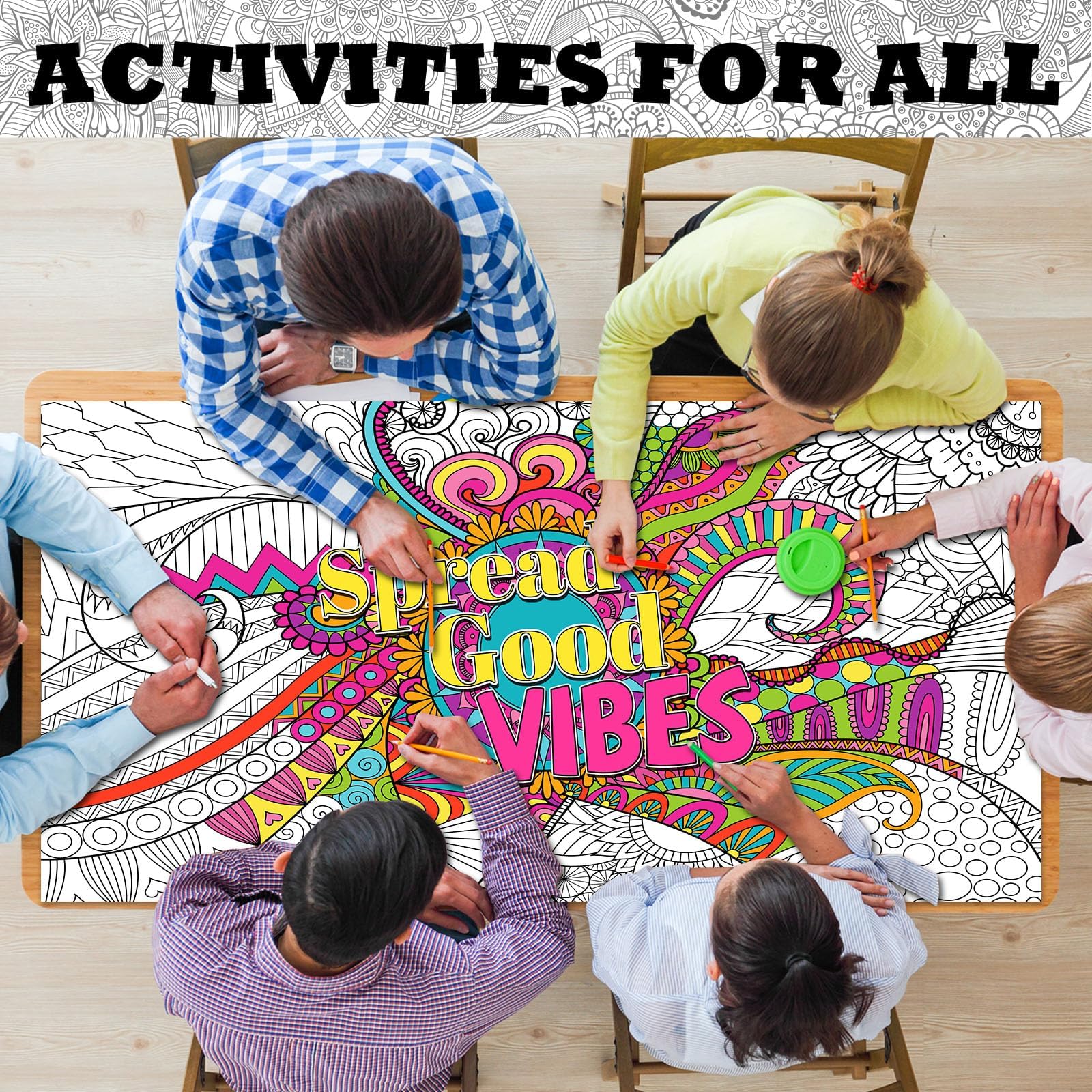Naozinebi Giant Mandala Coloring Posters — Large Motivational Coloring Tablecloth for All Ages