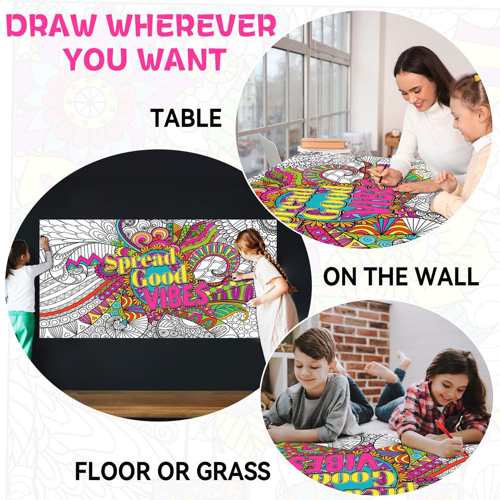 Naozinebi Giant Mandala Coloring Posters — Large Motivational Coloring Tablecloth for All Ages
