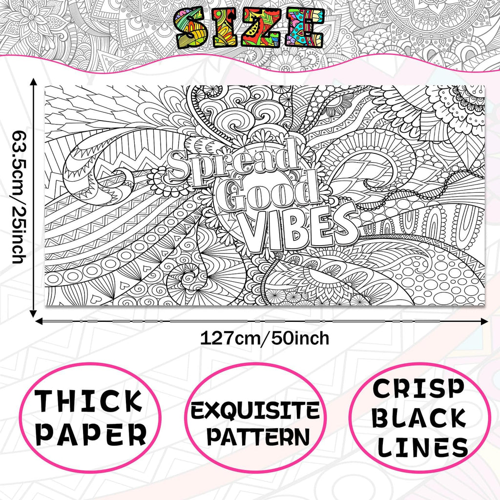 Naozinebi Giant Mandala Coloring Posters — Large Motivational Coloring Tablecloth for All Ages