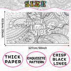 Naozinebi Giant Mandala Coloring Posters — Large Motivational Coloring Tablecloth for All Ages
