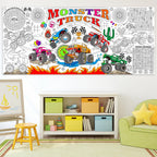 Naozinebi Monster Trucks Coloring Poster – Giant 80x180 cm Coloring Tablecloth for Classrooms & Parties