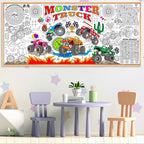 Naozinebi Monster Trucks Coloring Poster – Giant 80x180 cm Coloring Tablecloth for Classrooms & Parties