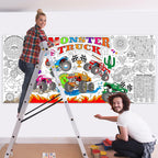 Naozinebi Monster Trucks Coloring Poster – Giant 80x180 cm Coloring Tablecloth for Classrooms & Parties