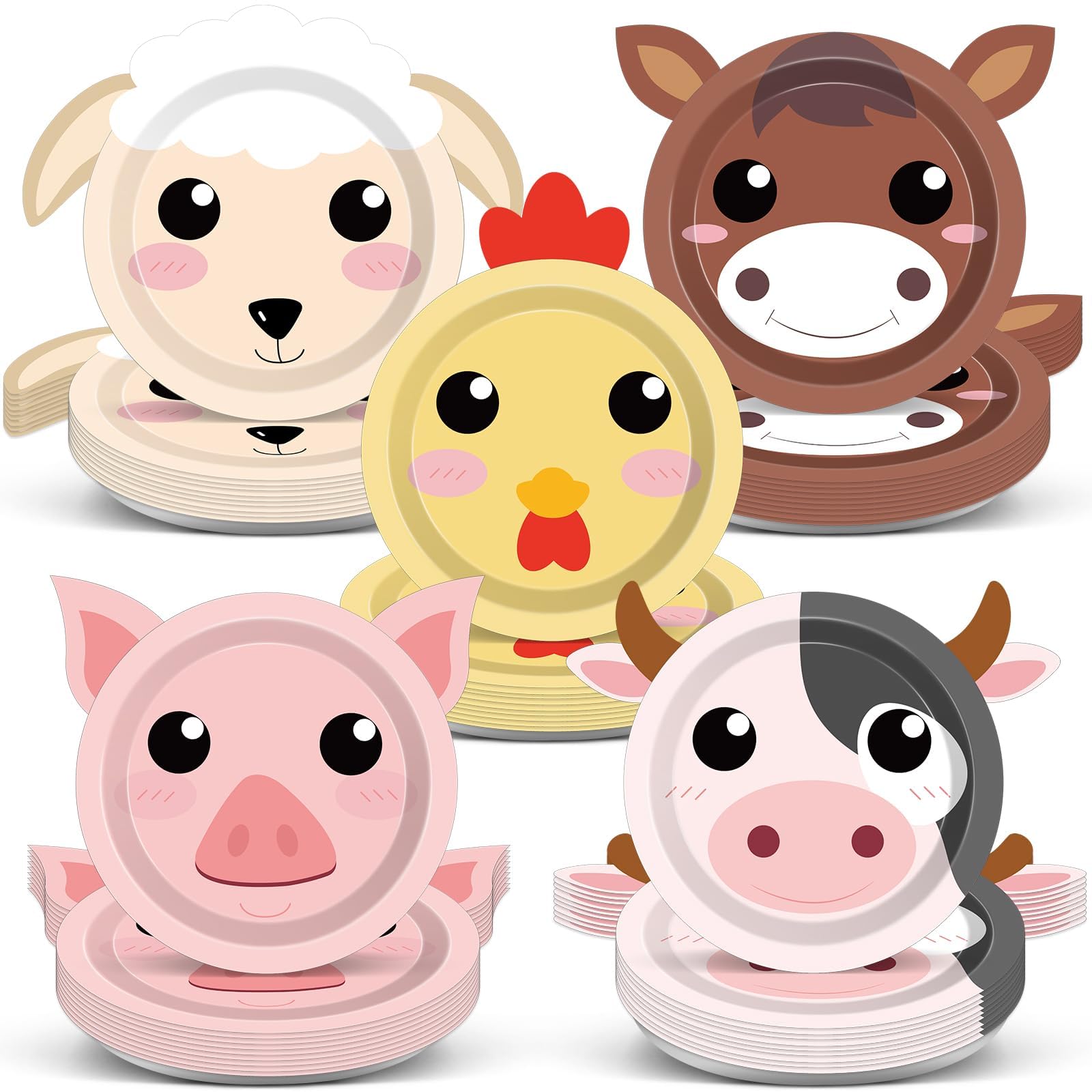 Naozinebi 50 Count Farm Animal Party Plates — Farmhouse Shaped Disposable Tableware
