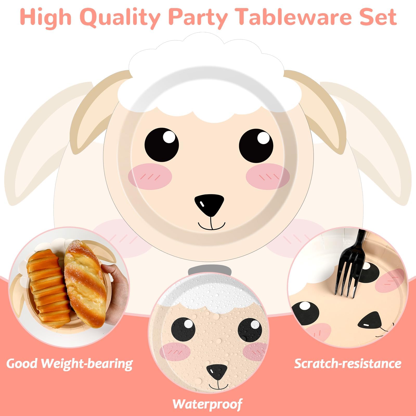 Naozinebi 50 Count Farm Animal Party Plates — Farmhouse Shaped Disposable Tableware