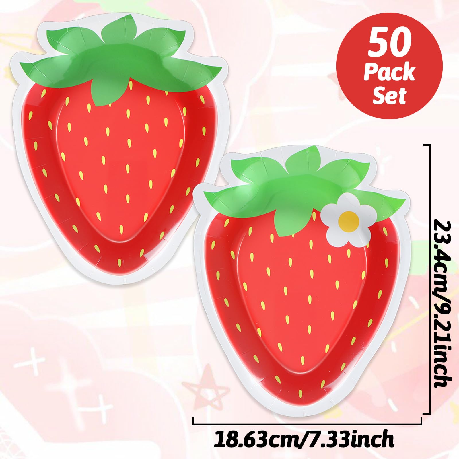 Naozinebi 50 Count Strawberry Party Plates – Strawberry Theme Disposable Dinnerware