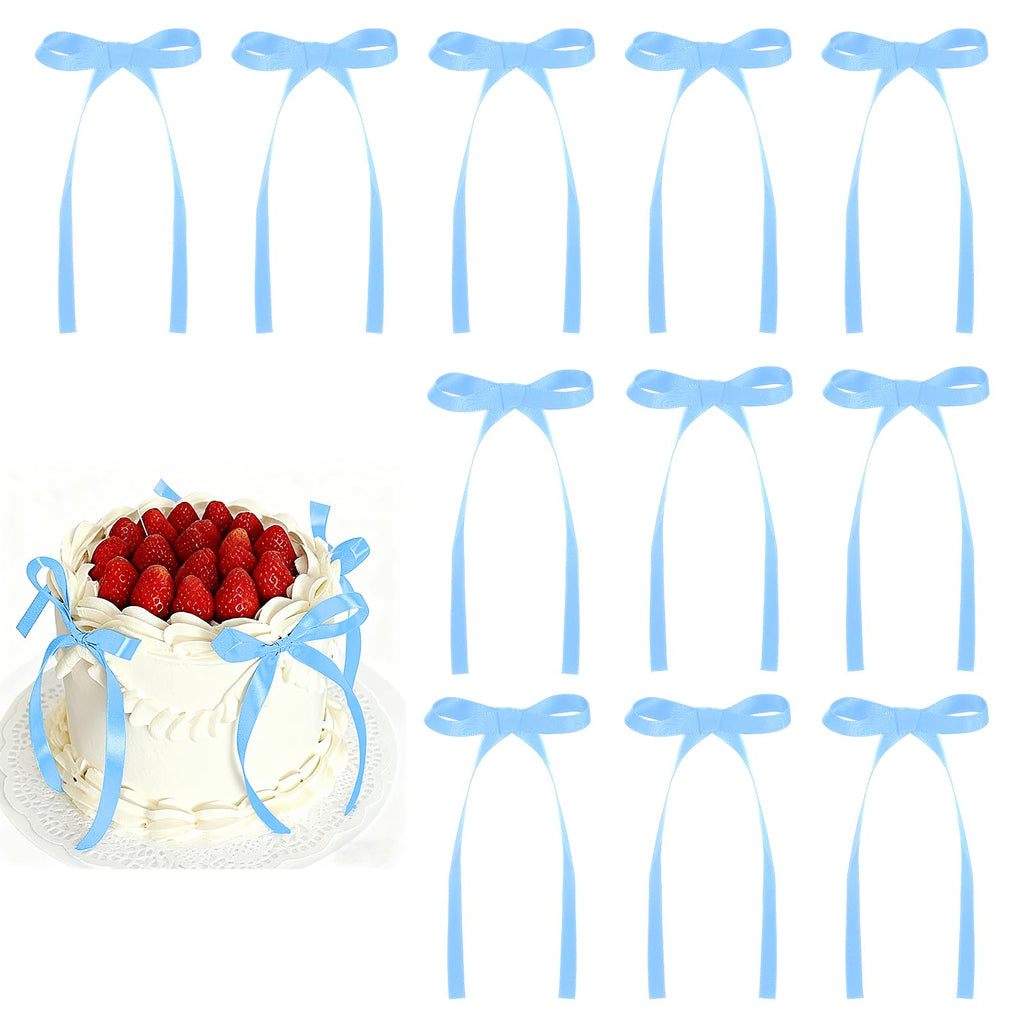 NatNarr 30-Pack Light Blue Bow Cake Toppers for Coquette-Themed Cakes