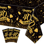NatNarr 3 Pack 40th Birthday Tablecloth – 54x108 in Black Gold Disposable Rectangular Cover