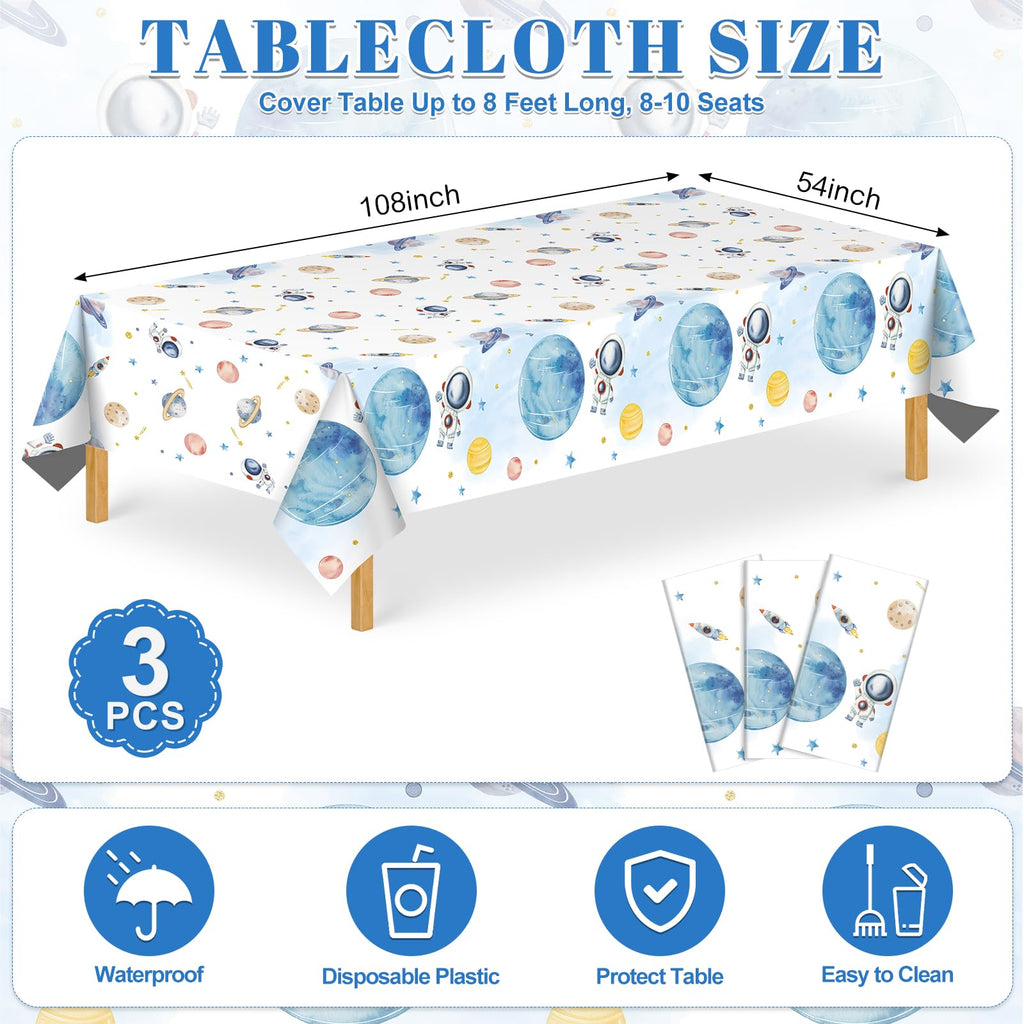 NatNarr 3-Pack First Trip Around The Sun Space Tablecloths — 54x108 in Waterproof