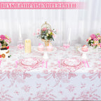 NatNarr 3 Pack Pink Floral Tablecloths – 54x108 in Disposable Vintage Table Cover