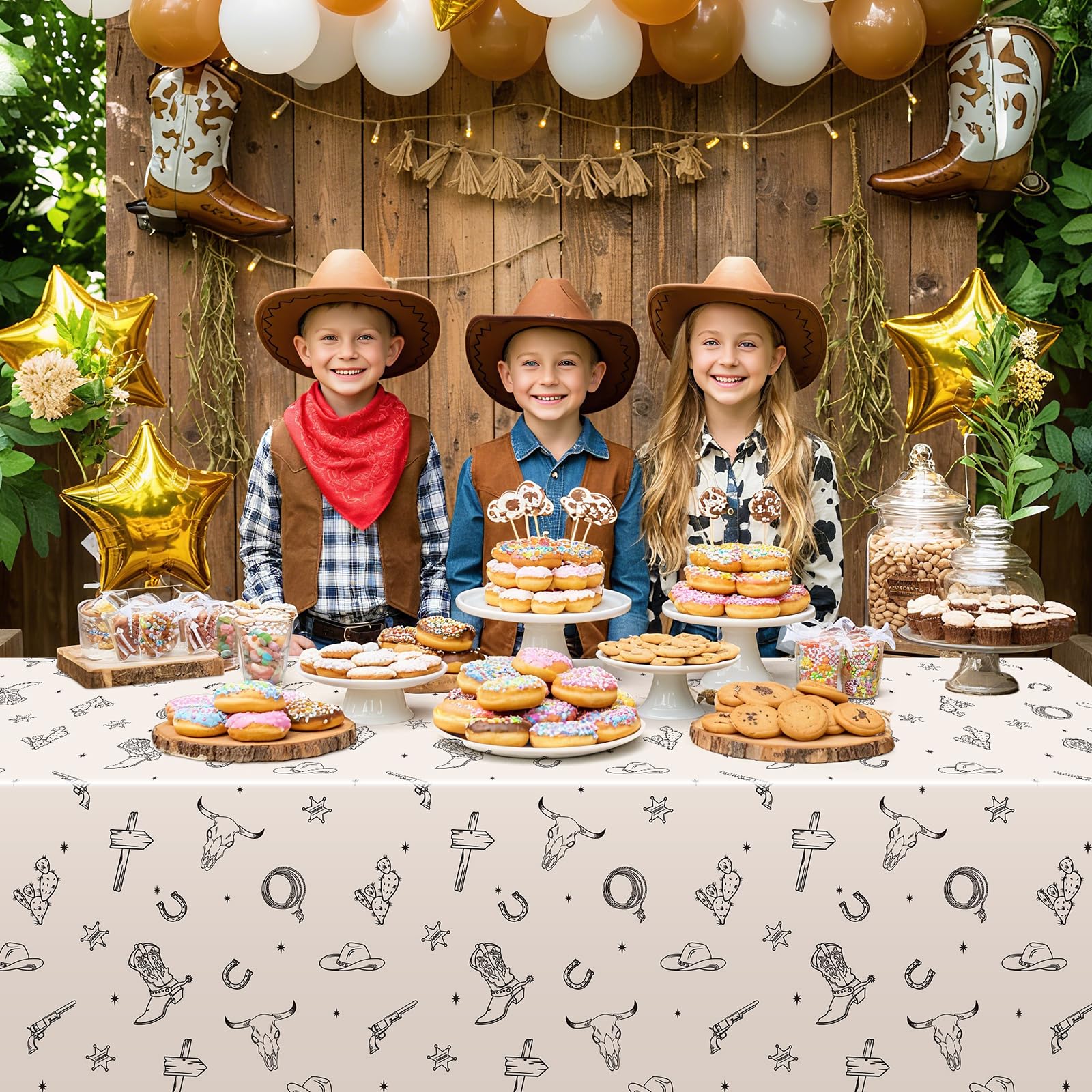 NatNarr 3-Pack Western Cowboy Tablecloths 54x108 in – Waterproof, Disposable Rodeo Decor