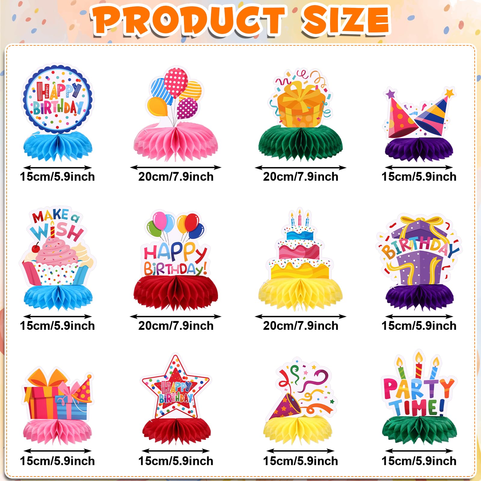 NatNarr 12 Pieces Birthday Table Decorations - Colorful Honeycomb Centerpieces & Table Toppers for Kids Parties