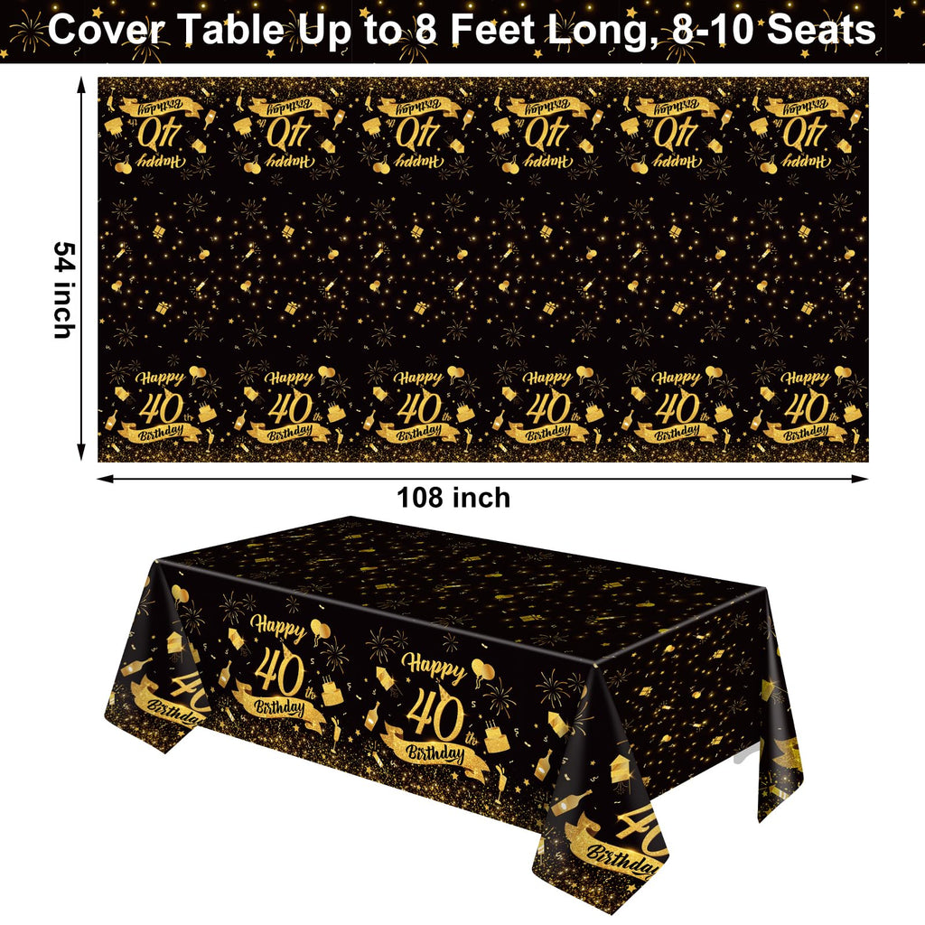 NatNarr 3 Pack 40th Birthday Tablecloth – 54x108 in Black Gold Disposable Rectangular Cover