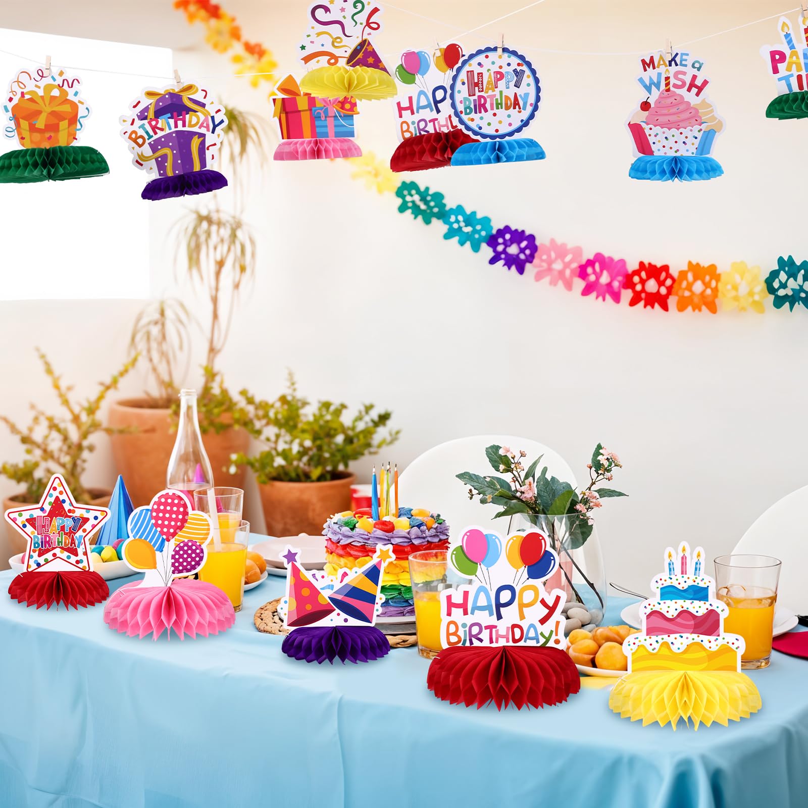 NatNarr 12 Pieces Birthday Table Decorations - Colorful Honeycomb Centerpieces & Table Toppers for Kids Parties