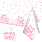 NatNarr 3-Pack Coquette Pink Bow Tablecloth — 54x108 Inch Disposable Waterproof Table Cover for Rectangular Tables