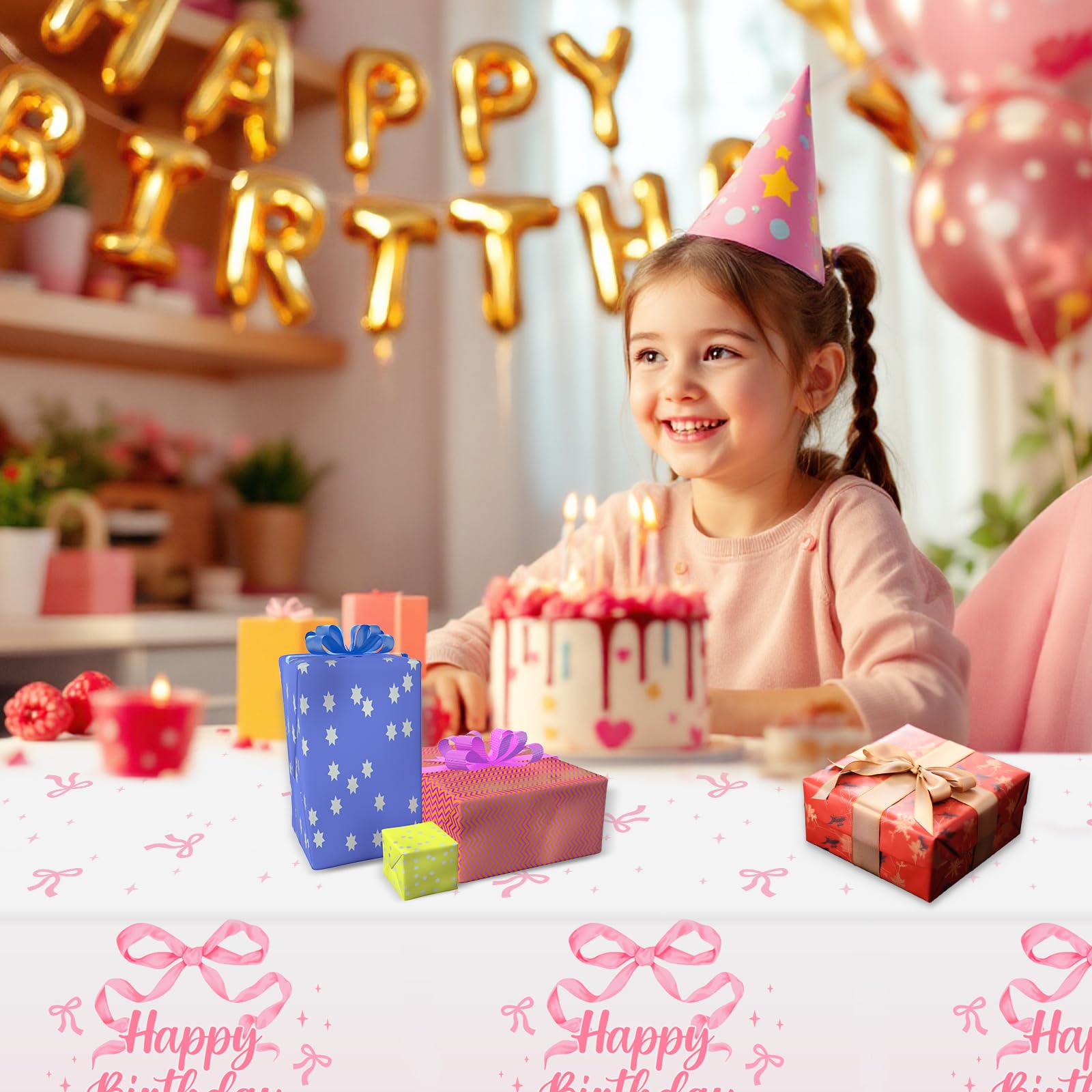 NatNarr 3-Pack Coquette Pink Bow Tablecloth — 54x108 Inch Disposable Waterproof Table Cover for Rectangular Tables