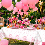 NatNarr 3-Pack Coquette Pink Bow Tablecloth — 54x108 Inch Disposable Waterproof Table Cover for Rectangular Tables