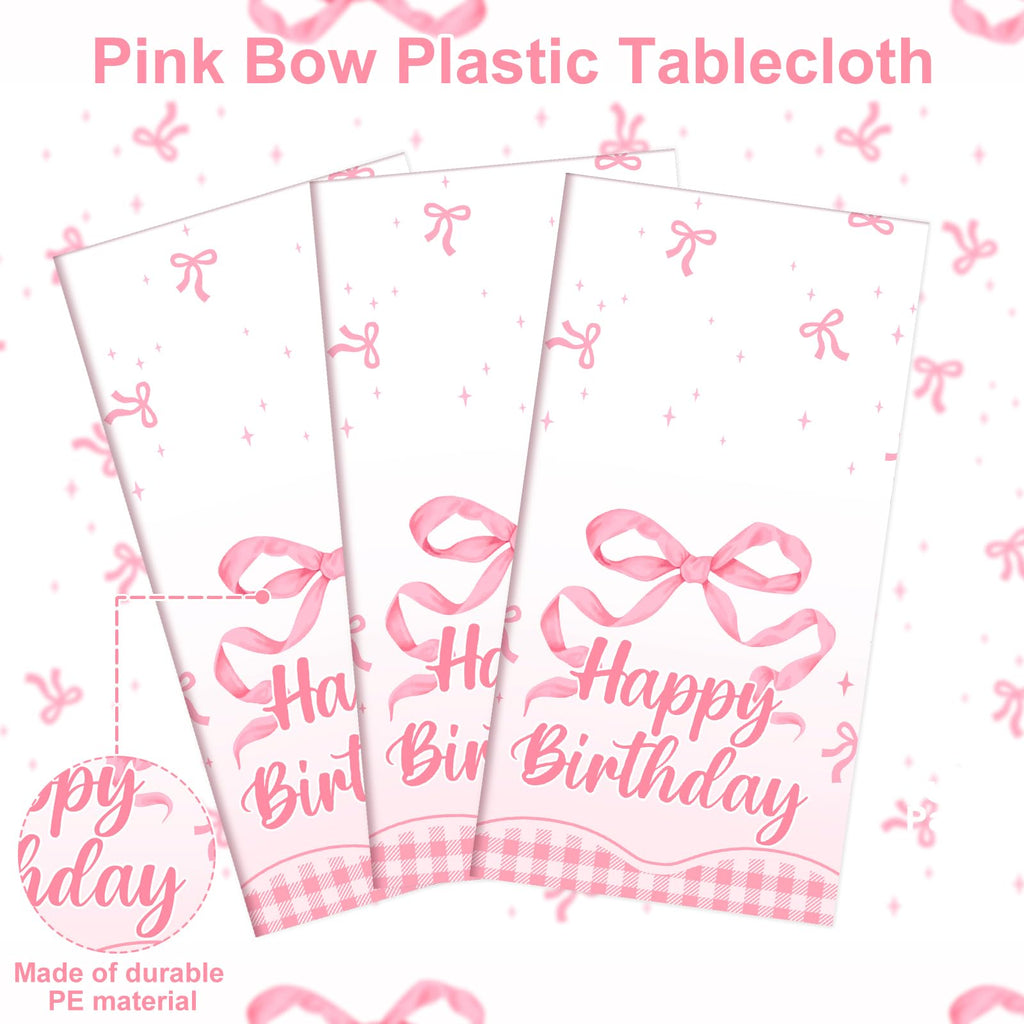 NatNarr 3-Pack Coquette Pink Bow Tablecloth — 54x108 Inch Disposable Waterproof Table Cover for Rectangular Tables